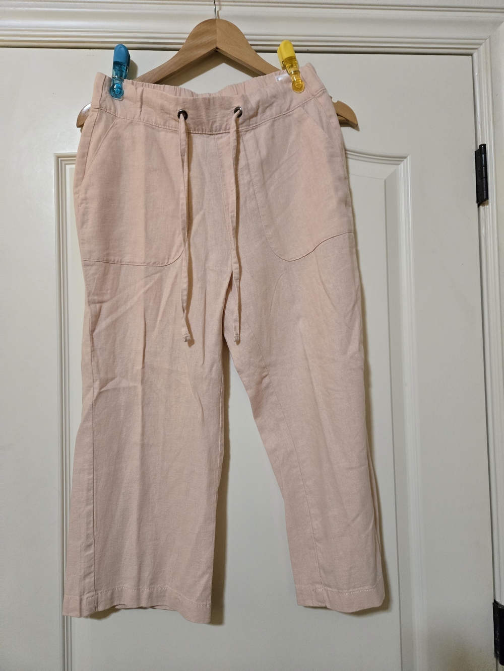 D&Co Wide Leg Drawstring Pants Light Pink Linen Blend Elastic Waist Confortable